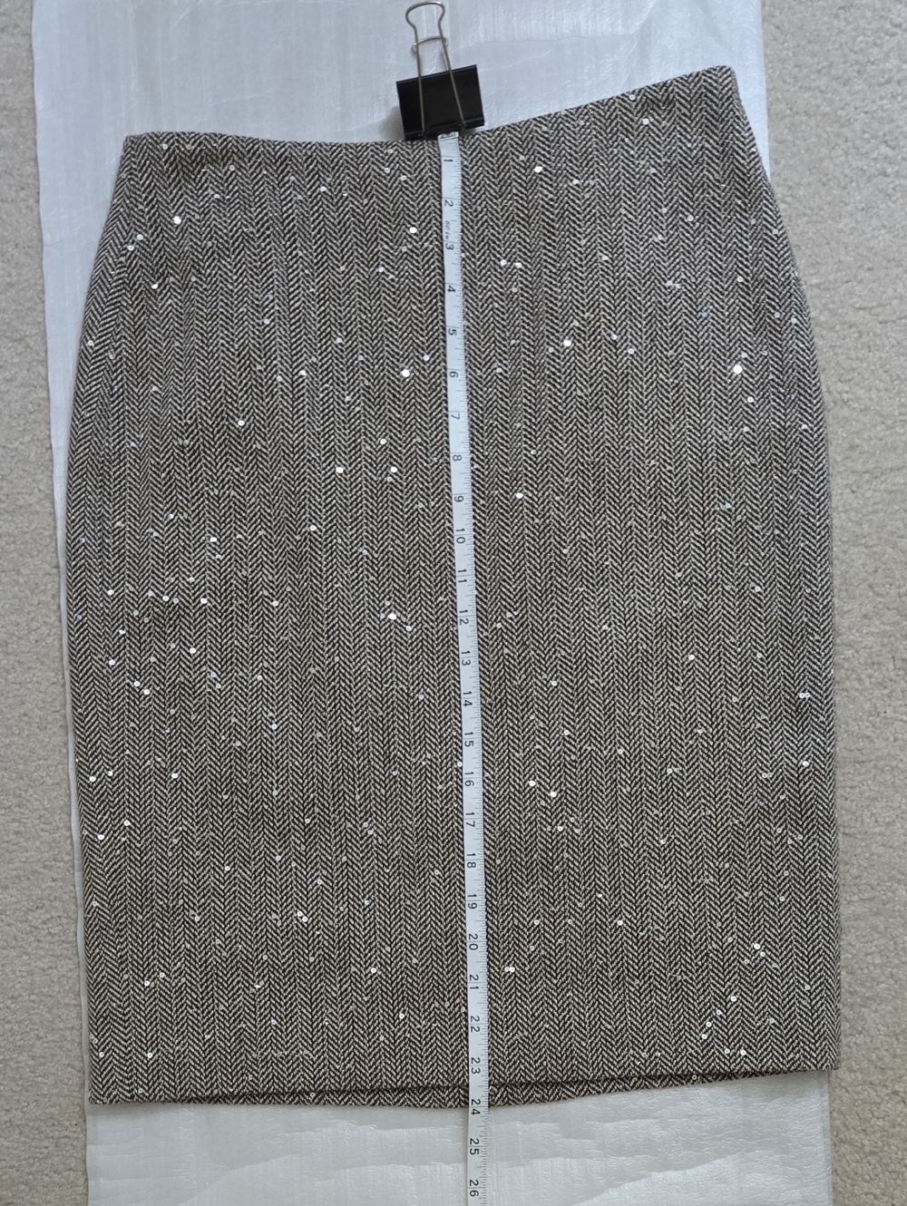 Brooks Brothers Brown and White Herringbone Pencil Skirt With Sparkle - Picture 6 of 9